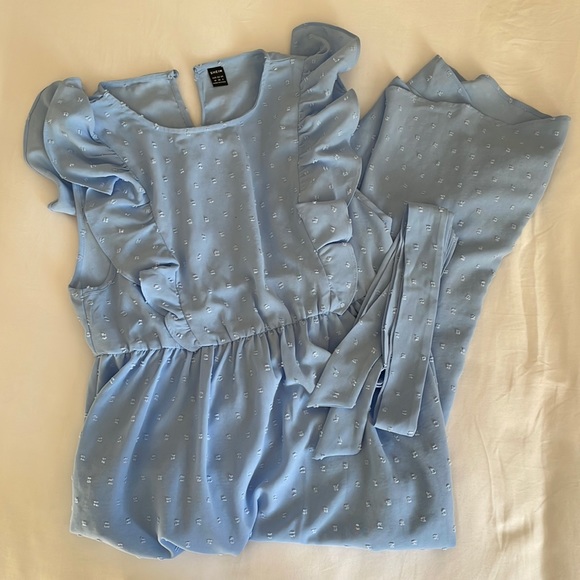 Shein light blue maternity Swiss dot maxi dress size 6 - Picture 2 of 3